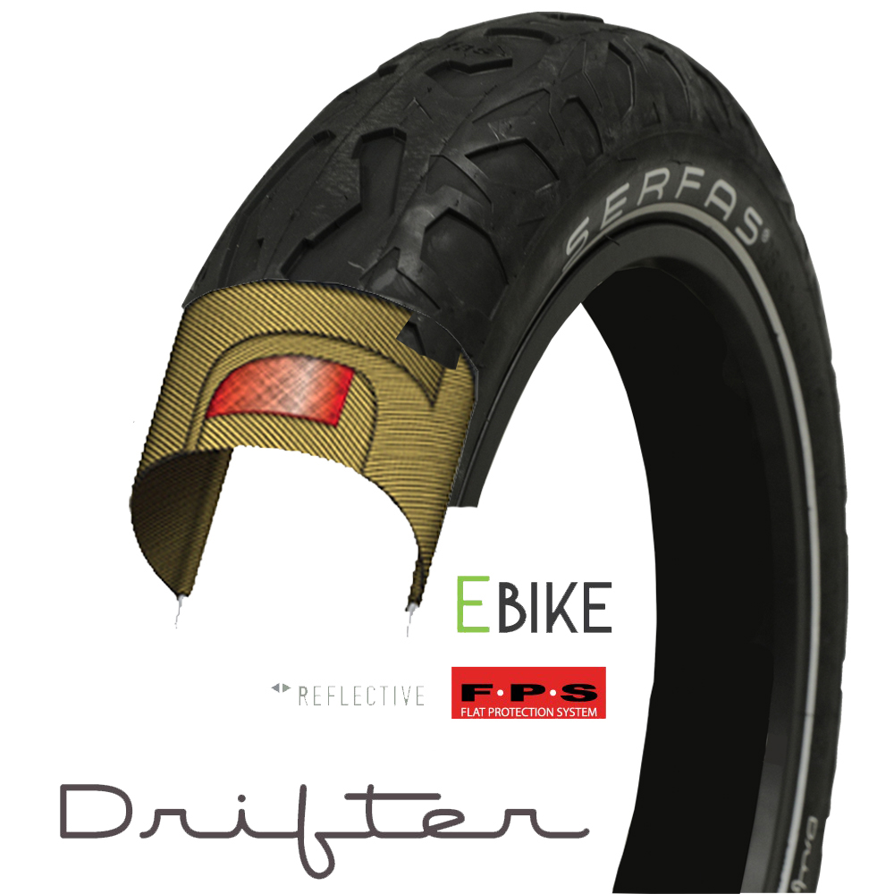 (E-CTR) E-Drifter E-Bike Tire w/ Reflective Sidewall: 20 x 4.25